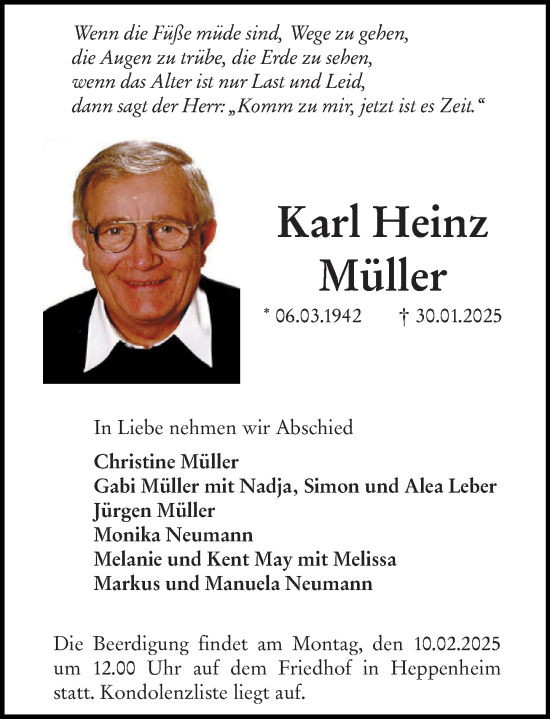 Traueranzeige von Karl Heinz Müller von Starkenburger Echo