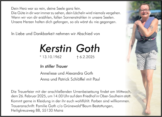 Traueranzeige von Kerstin Goth von Allgemeine Zeitung Mainz