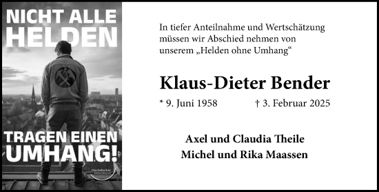 Traueranzeige von Klaus-Dieter Bender von Wiesbadener Kurier