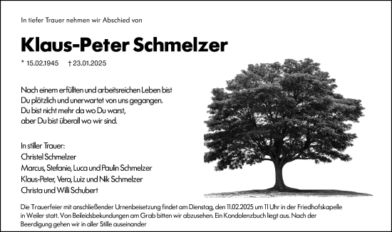 Traueranzeige von Klaus-Peter Schmelzer von Binger-/Ingelheimer Wochenblatt