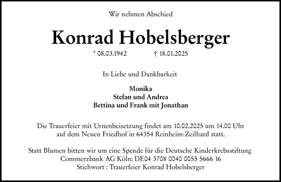 Traueranzeige von Konrad Hobelsberger von Darmstädter Echo