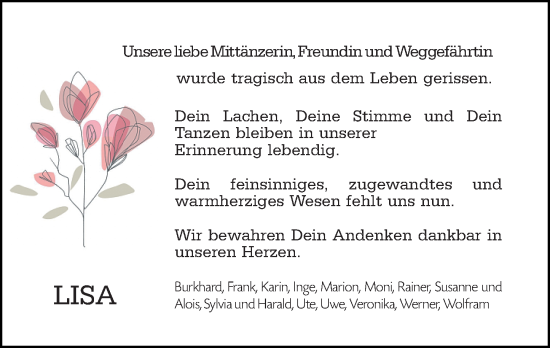 Traueranzeige von Lisa Schmieg von Darmstädter Echo