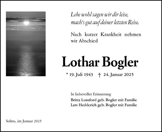 Traueranzeige von Lothar Bogler von Wetzlarer Neue Zeitung