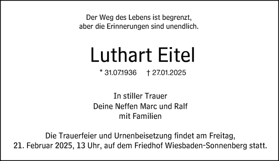 Traueranzeige von Luthart Eitel von Hochheimer Zeitung