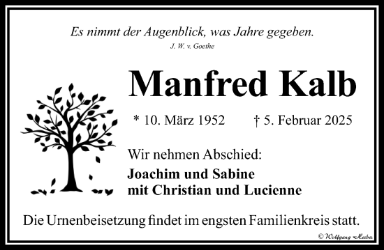 Traueranzeige von Manfred Kalb von Camberger Anzeiger