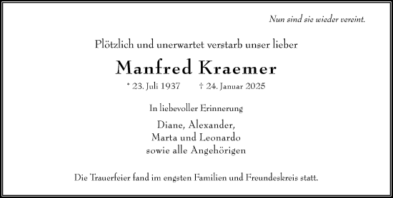 Traueranzeige von Manfred Kraemer von Wiesbadener Kurier