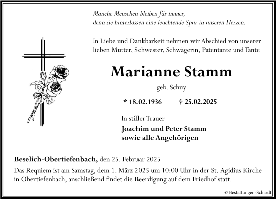 Traueranzeige von Marianne Stamm von Nassauische Neue Presse