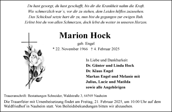 Traueranzeige von Marion Hock von Rüsselsheimer Echo