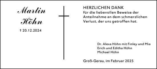Traueranzeige von Martin Höhn von Groß-Gerauer Echo