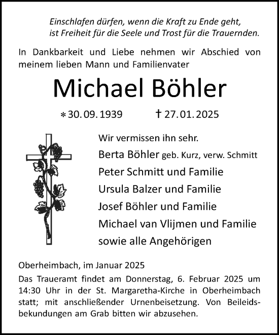 Traueranzeige von Michael Böhler von Allgemeine Zeitung Rheinhessen-Nahe