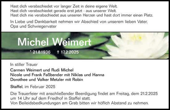 Traueranzeige von Michel Weimert von Nassauische Neue Presse
