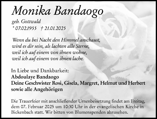 Traueranzeige von Monika Bandaogo von Darmstädter Echo
