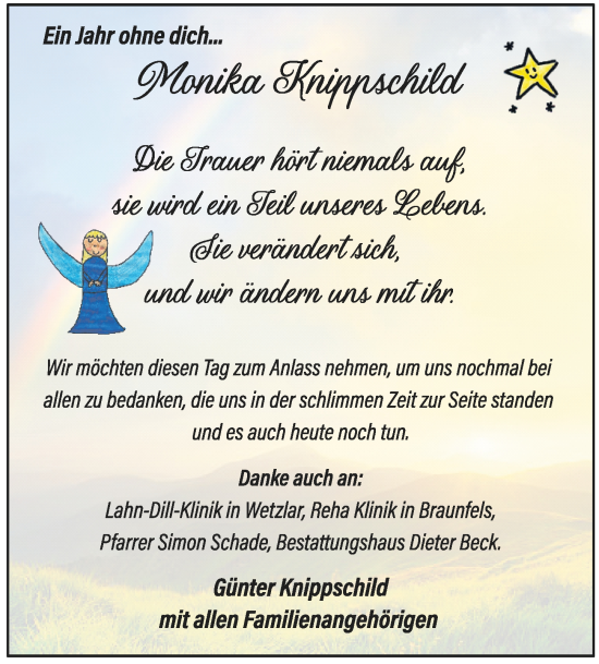 Traueranzeige von Monika Knippschild von Dill Block