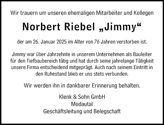 Traueranzeige von Norbert Riebel von Darmstädter Echo