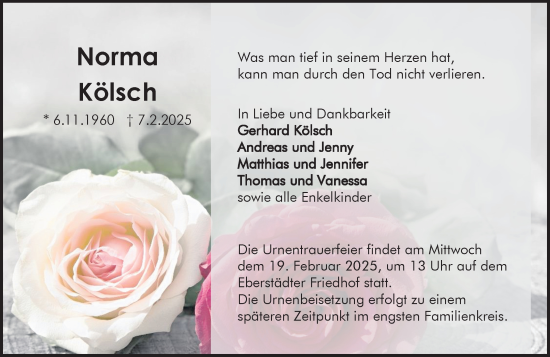 Traueranzeige von Norma Kölsch von Darmstädter Echo