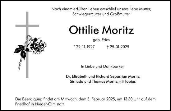 Traueranzeige von Ottilie Moritz von Allgemeine Zeitung Mainz