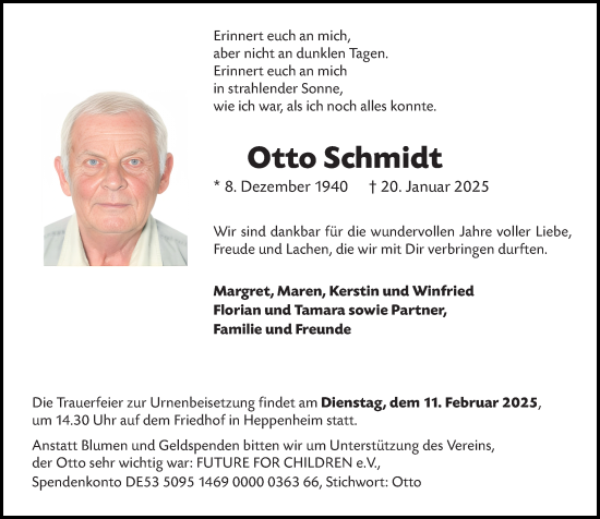 Traueranzeige von Otto Schmidt von Starkenburger Echo