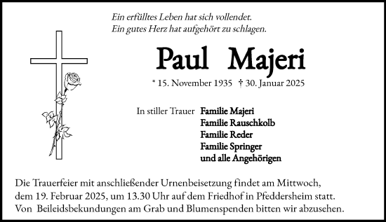 Traueranzeige von Paul Majeri von Wormser Zeitung