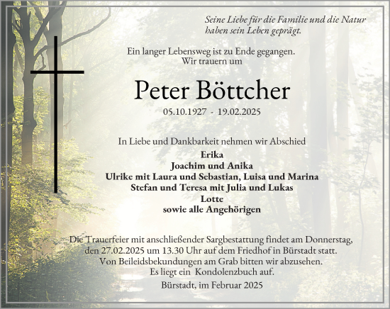 Traueranzeige von Peter Böttcher von Starkenburger Echo