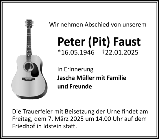 Traueranzeige von Peter Faust von Idsteiner Land/Untertaunus