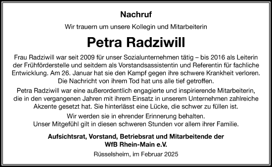 Traueranzeige von Petra Radziwill von Rüsselsheimer Echo