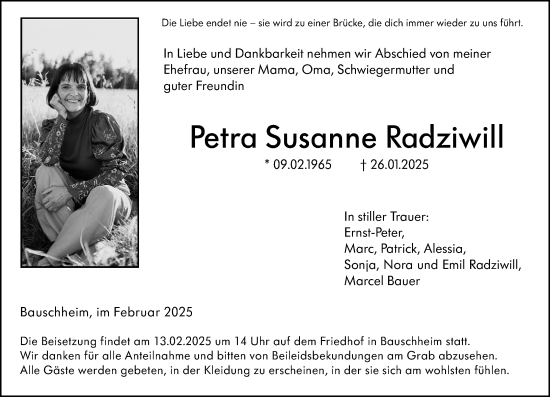 Traueranzeige von Petra Susanne Radziwill von Rüsselsheimer Echo