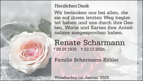 Traueranzeige von Renate Scharmann von Wiesbadener Kurier