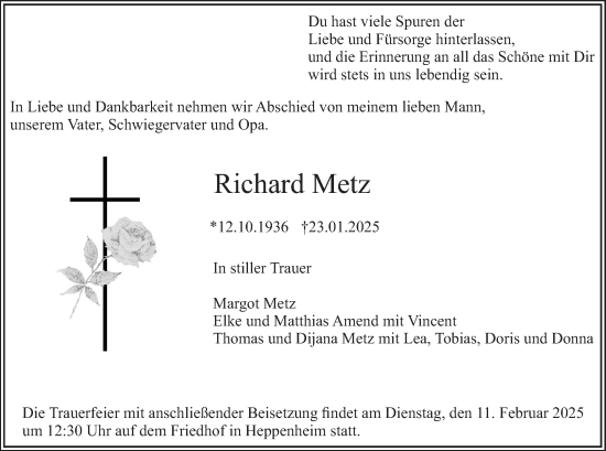 Traueranzeige von Richard Metz von Starkenburger Echo