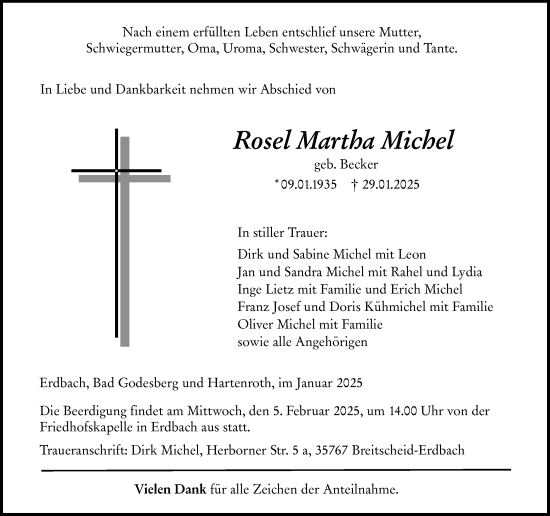 Traueranzeige von Rosel Martha Michel von Dill Block