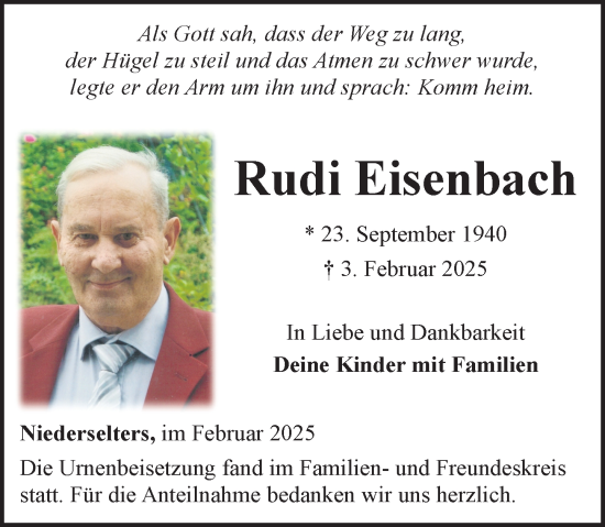 Traueranzeige von Rudi Eisenbach von Camberger Anzeiger