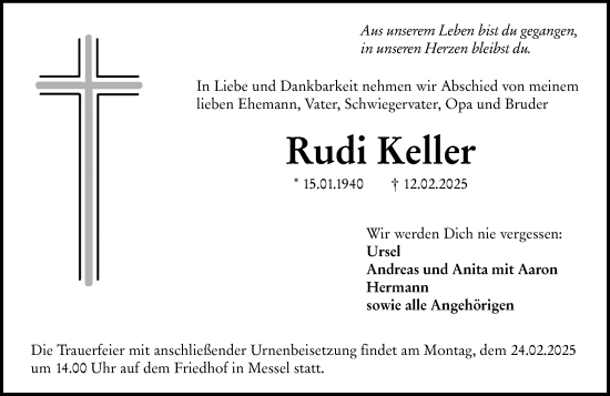 Traueranzeige von Rudi Keller von Darmstädter Echo