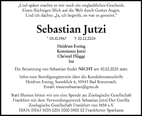 Traueranzeige von Sebastian Jutzi von Allgemeine Zeitung Rheinhessen-Nahe