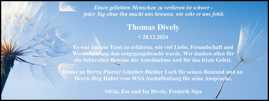 Traueranzeige von Thomas Dively von Rüsselsheimer Echo
