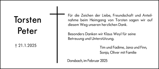 Traueranzeige von Torsten Peter von Dill Block