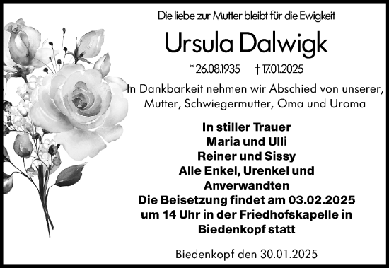 Traueranzeige von Ursula Dalwigk von Hinterländer Anzeiger