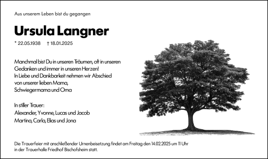 Traueranzeige von Ursula Langner von Rüsselsheimer Echo