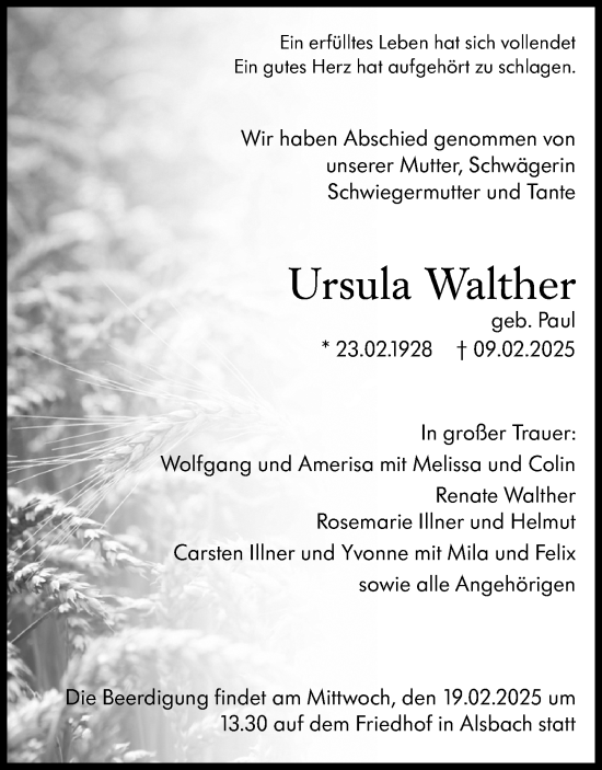 Traueranzeige von Ursula Walther von Darmstädter Echo