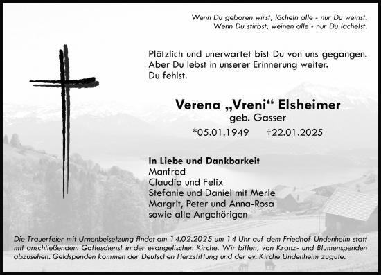 Traueranzeige von Verena Elsheimer von Allgemeine Zeitung Mainz