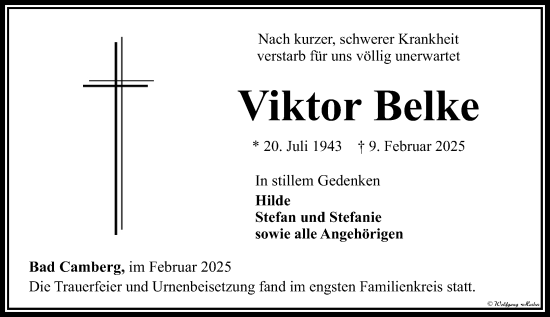 Traueranzeige von Viktor Belke von Camberger Anzeiger