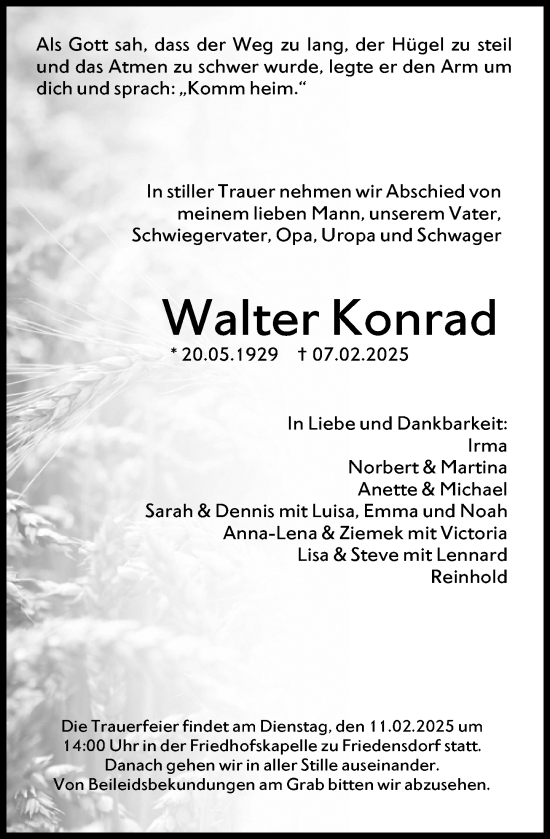 Traueranzeige von Walter Konrad von Hinterländer Anzeiger
