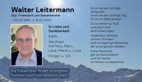 Traueranzeige von Walter Leitermann von Odenwälder Echo