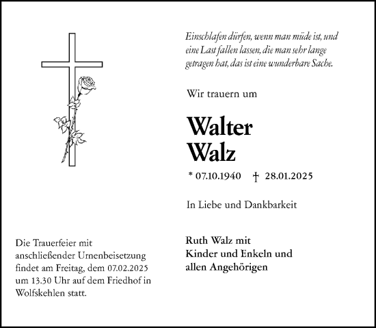 Traueranzeige von Walter Walz von Groß-Gerauer Echo