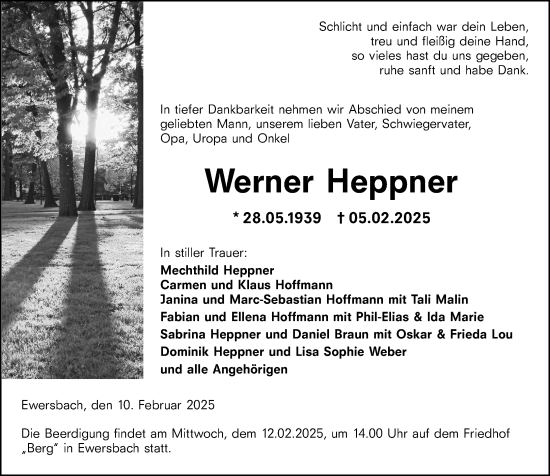 Traueranzeige von Werner Heppner von Dill Block