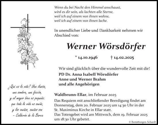 Traueranzeige von Werner Wörsdörfer von Nassauische Neue Presse