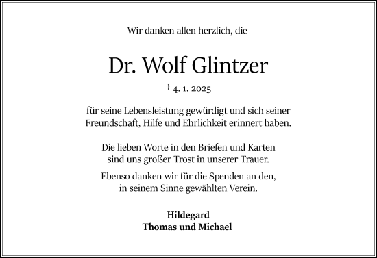 Traueranzeige von Wolf Glintzer von Odenwälder Echo