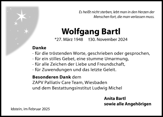 Traueranzeige von Wolfgang Bartl von Idsteiner Land/Untertaunus