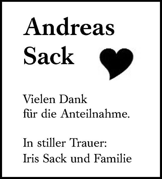 Traueranzeige von Andreas Sack von Hinterländer Anzeiger
