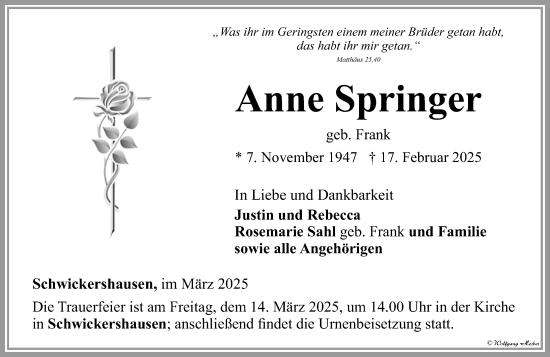Traueranzeige von Anne Springer von Camberger Anzeiger