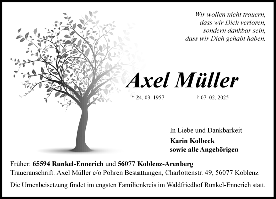 Traueranzeige von Axel Müller von Nassauische Neue Presse
