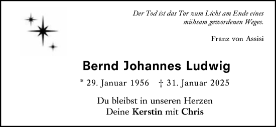 Traueranzeige von Bernd Johannes Ludwig von Weilburger Tageblatt